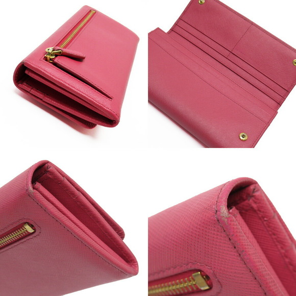 Prada Long Leather Wallet Ribbon Pink Fold Saffiano - Picture 1 of 3
